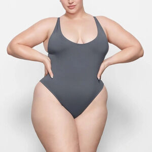 SKIMS Swim Scoop Neck One‎ Piece Swimsuit in Gunmetal